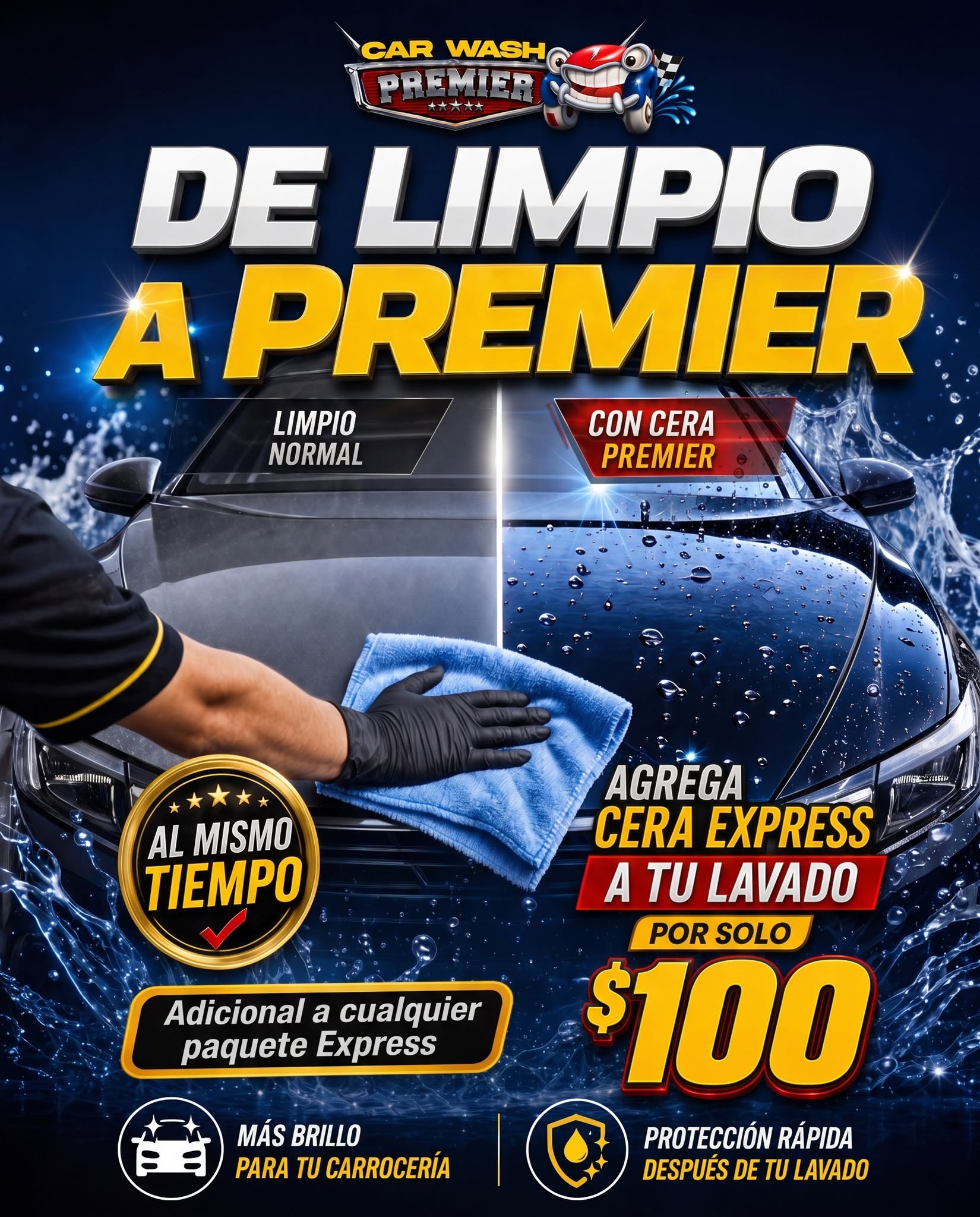 Agrega cera express a tu lavado por solo $100
