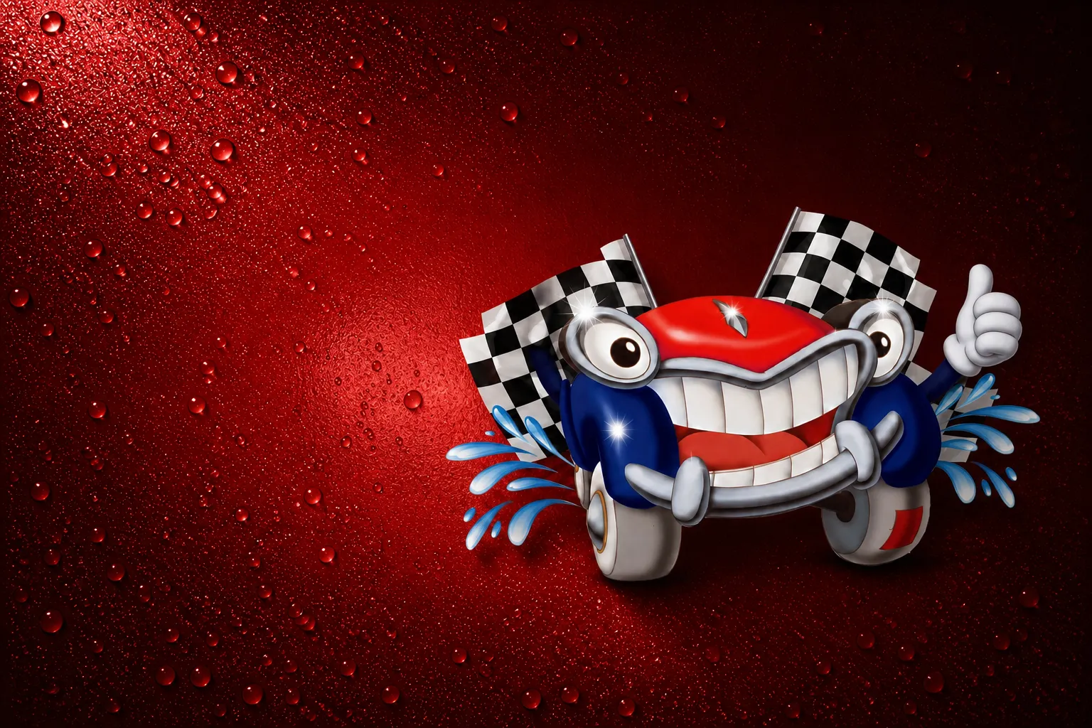 Mascota de Car Wash Premier sobre fondo rojo